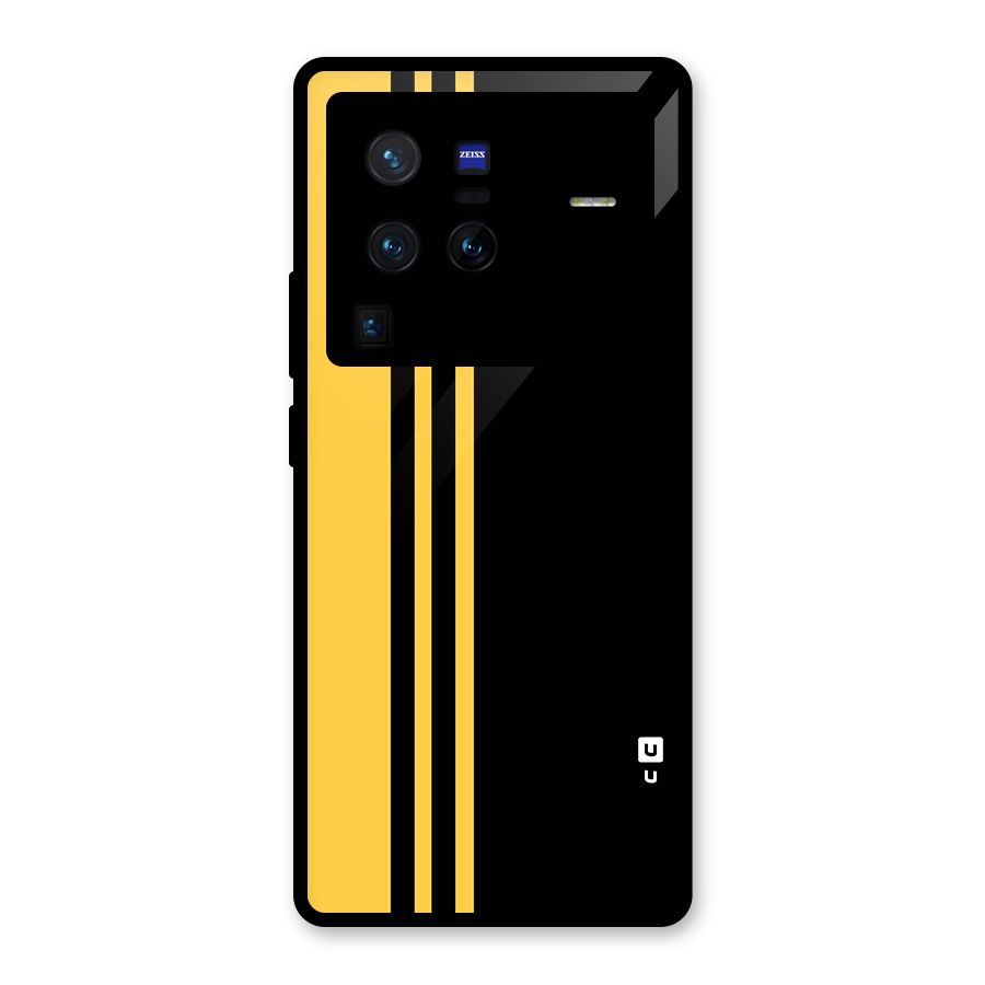 Minimal Yellow and Black Design Glass Back Case for Vivo X80 Pro