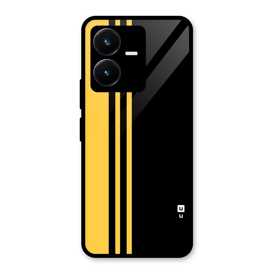 Minimal Yellow and Black Design Glass Back Case for Vivo Y22