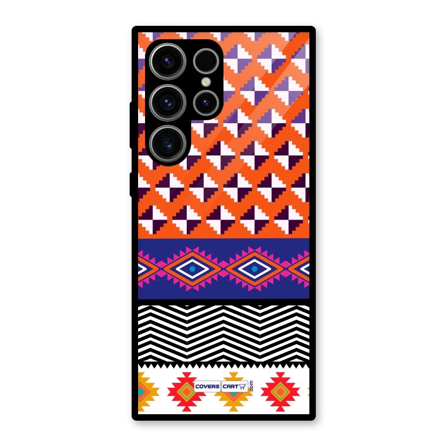 Mixed Pattern Aztec Glass Back Case for Galaxy S23 Ultra