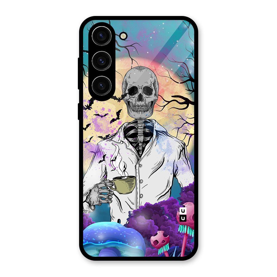 Morning Tea Skull Glass Back Case for Galaxy S23 Plus