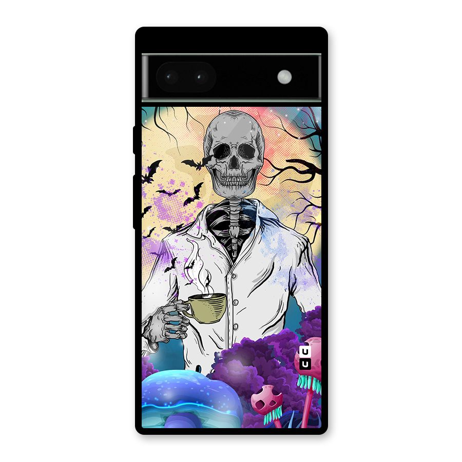 Morning Tea Skull Glass Back Case for Google Pixel 6a