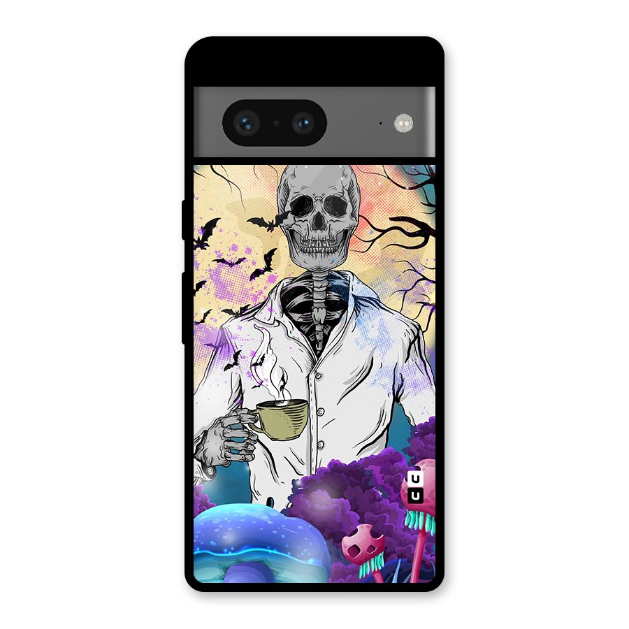 Morning Tea Skull Glass Back Case for Google Pixel 7