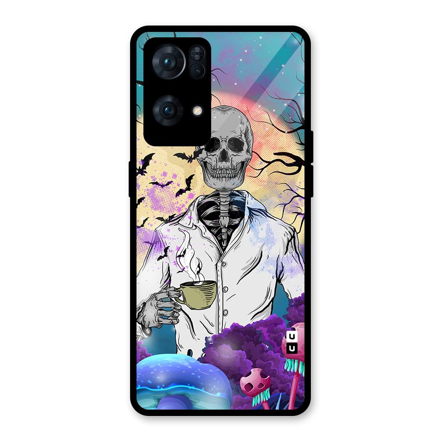 Morning Tea Skull Glass Back Case for Oppo Reno7 Pro 5G