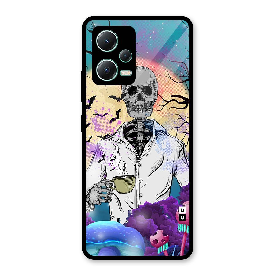 Morning Tea Skull Glass Back Case for Redmi Note 12 5G