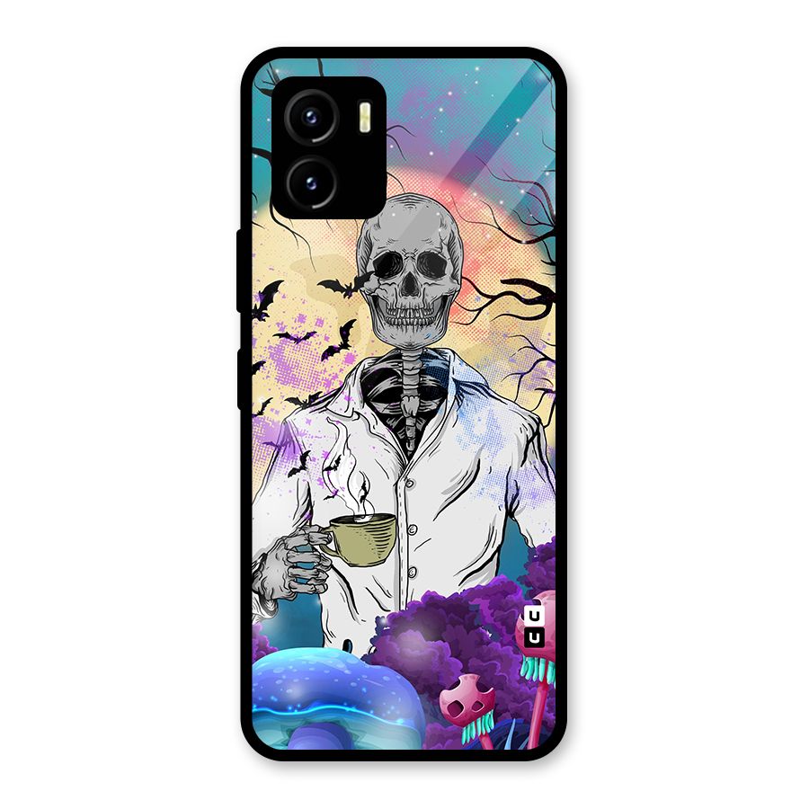 Morning Tea Skull Glass Back Case for Vivo Y15s
