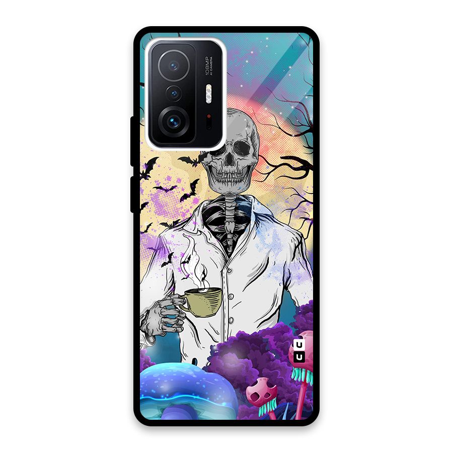 Morning Tea Skull Glass Back Case for Xiaomi 11T Pro