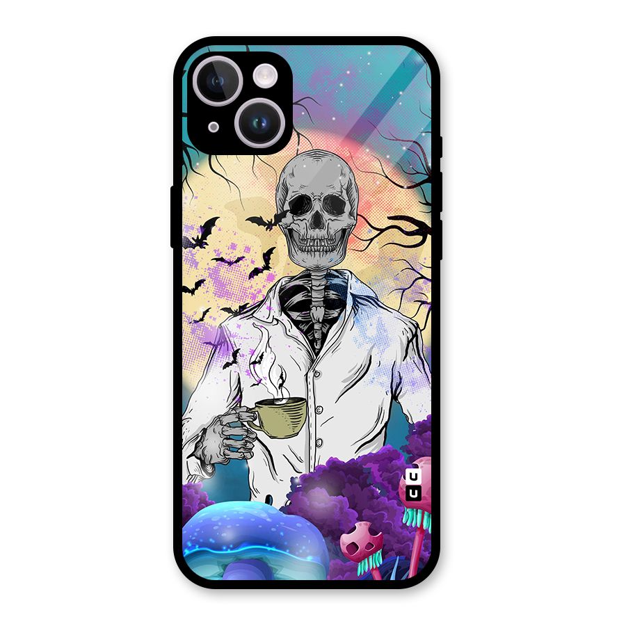 Morning Tea Skull Glass Back Case for iPhone 14 Plus