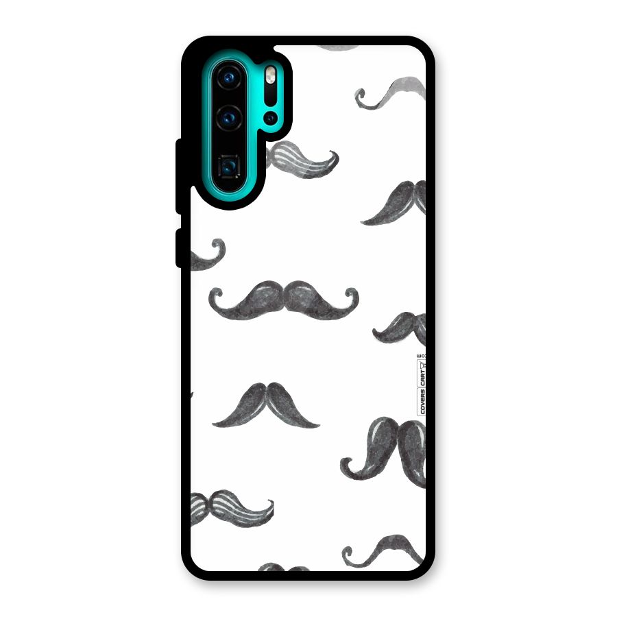 Moustache Pattern (Black) Glass Back Case for Huawei P30 Pro