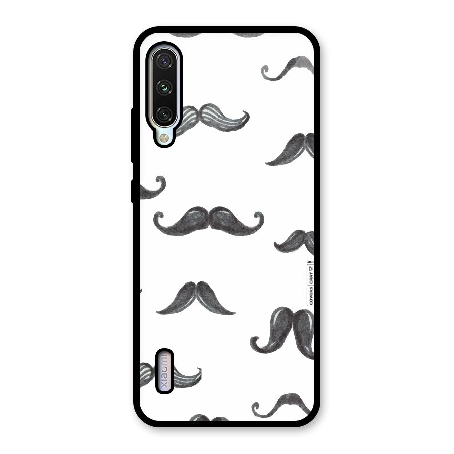 Moustache Pattern (Black) Glass Back Case for Mi A3