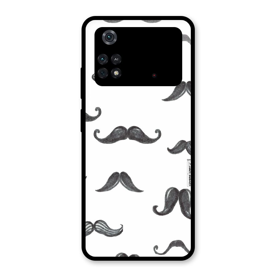 Moustache Pattern (Black) Glass Back Case for Poco M4 Pro 4G