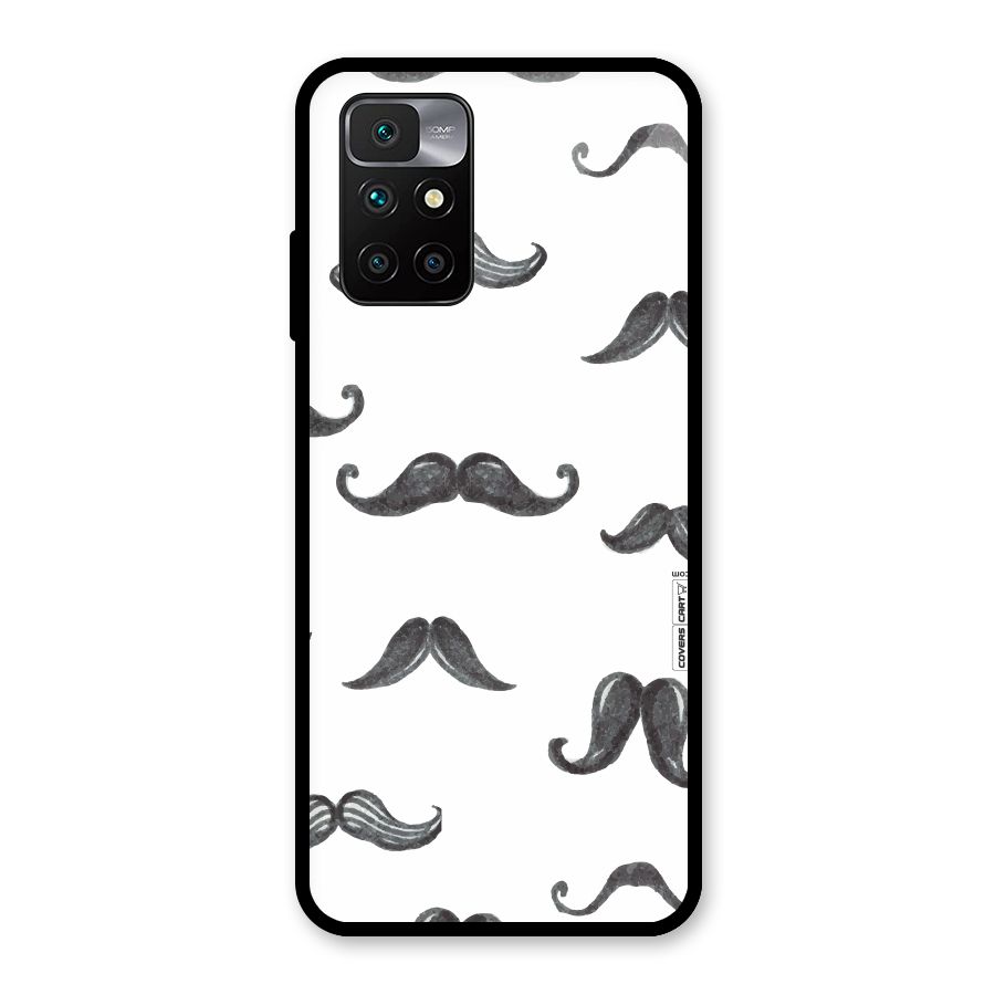 Moustache Pattern (Black) Glass Back Case for Redmi 10 Prime