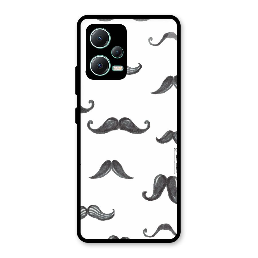 Moustache Pattern (Black) Glass Back Case for Redmi Note 12 5G