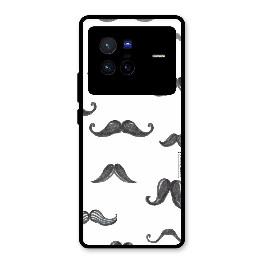 Moustache Pattern (Black) Glass Back Case for Vivo X80
