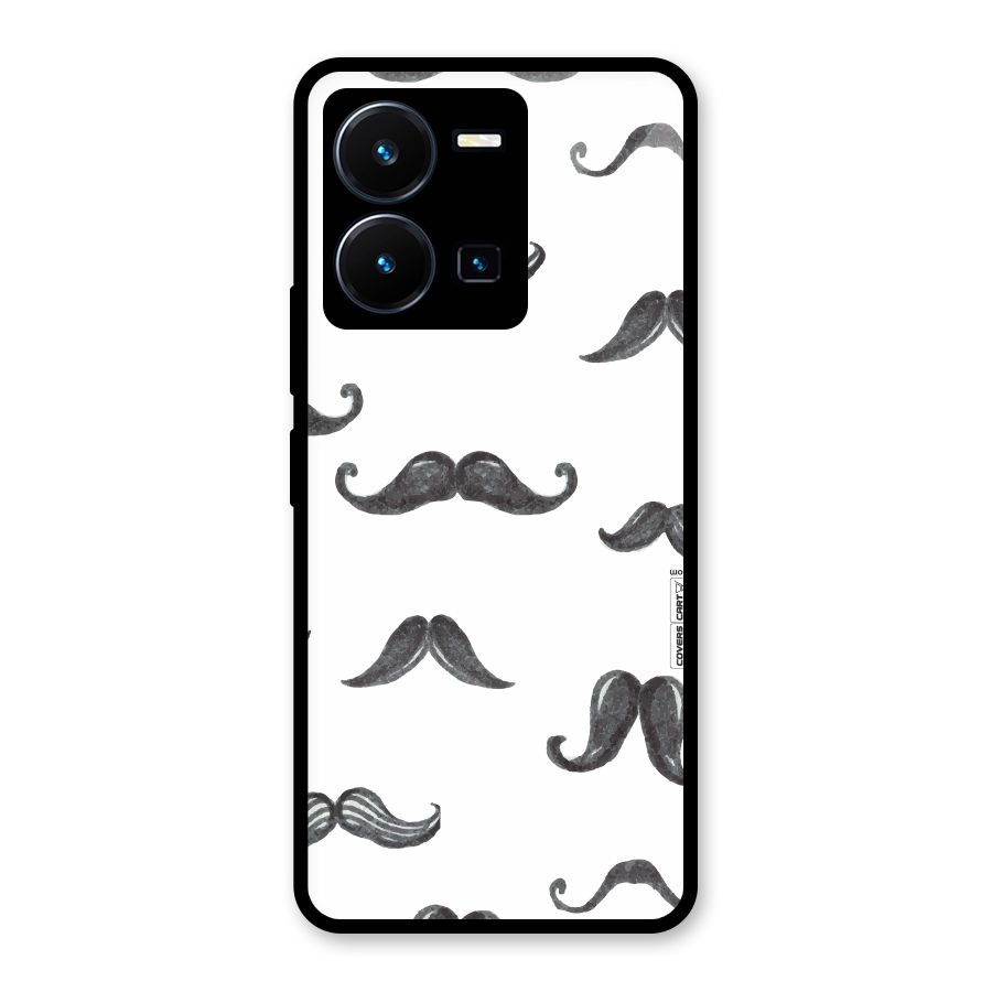 Moustache Pattern (Black) Glass Back Case for Vivo Y35