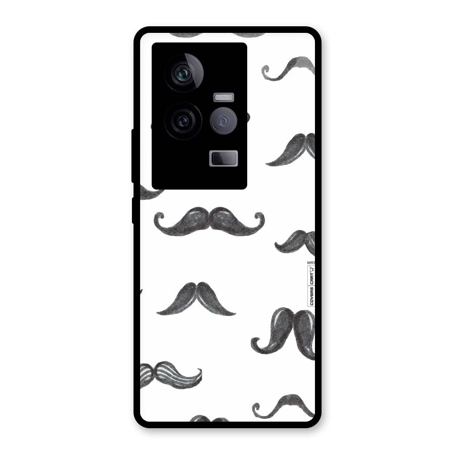 Moustache Pattern (Black) Glass Back Case for Vivo iQOO 11 5G