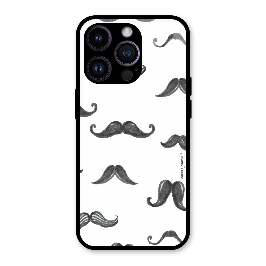 Moustache Pattern (Black) Glass Back Case for iPhone 14 Pro