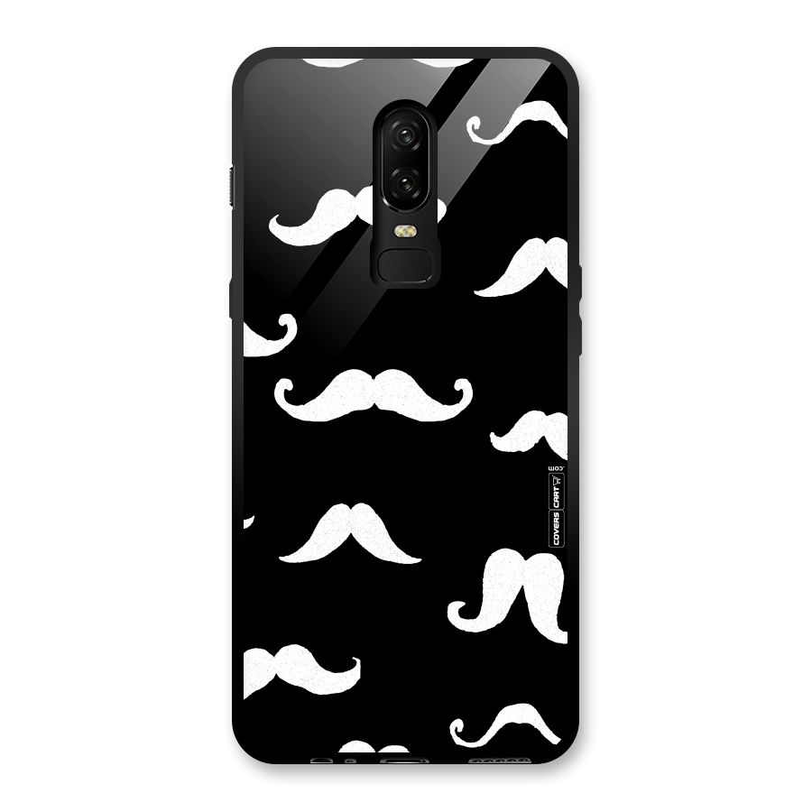Moustache Pattern (White) Glass Back Case for OnePlus 6