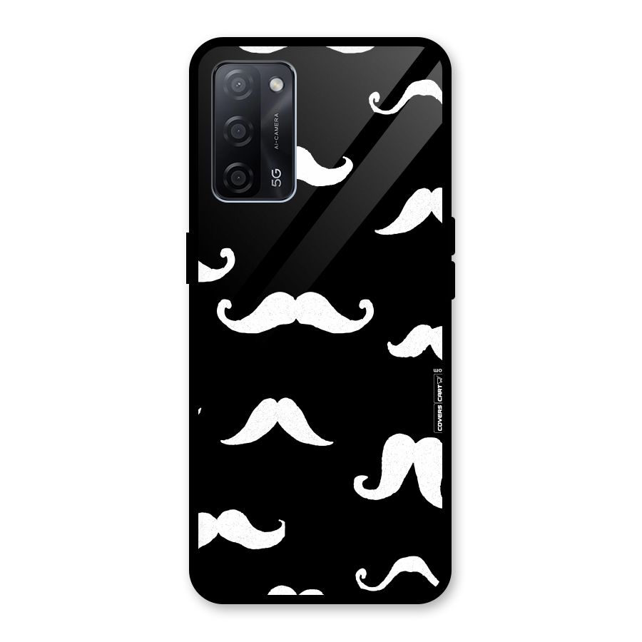 Moustache Pattern (White) Glass Back Case for Oppo A53s 5G