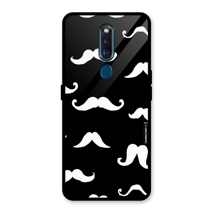 Moustache Pattern (White) Glass Back Case for Oppo F11 Pro