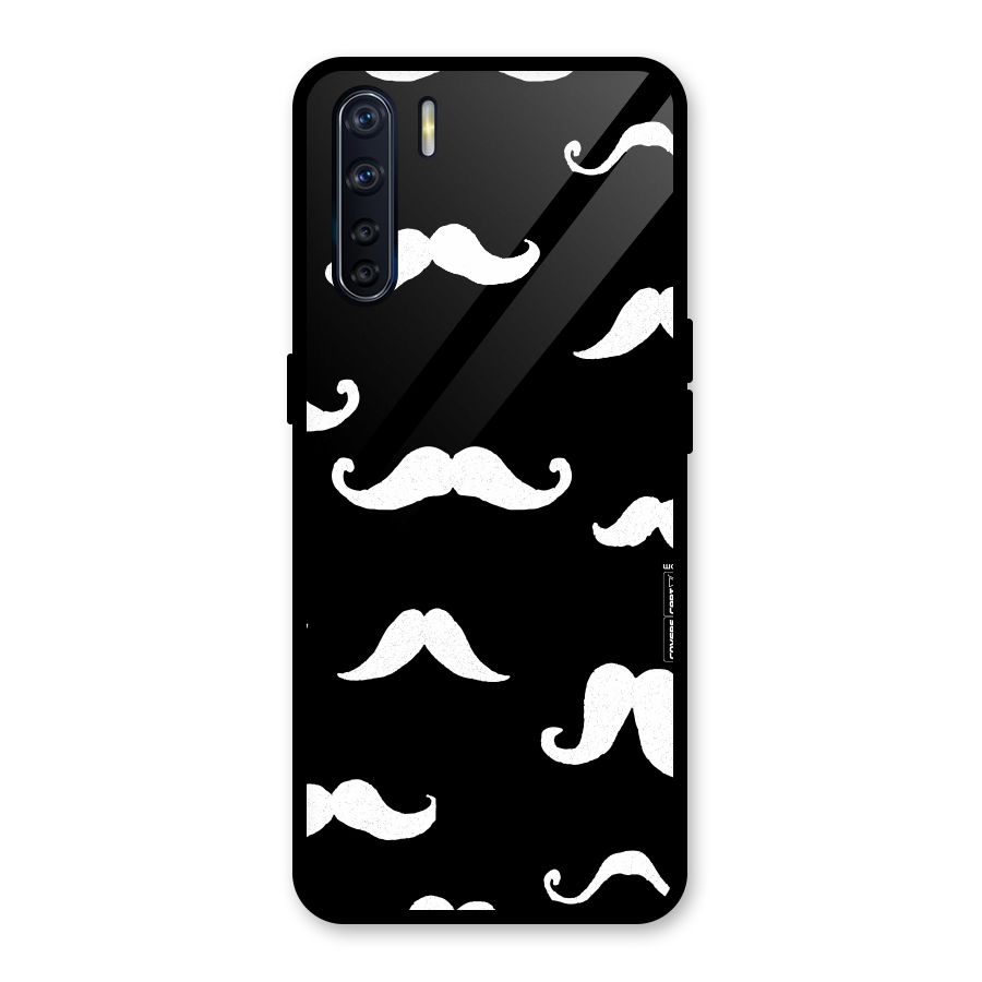 Moustache Pattern (White) Glass Back Case for Oppo F15