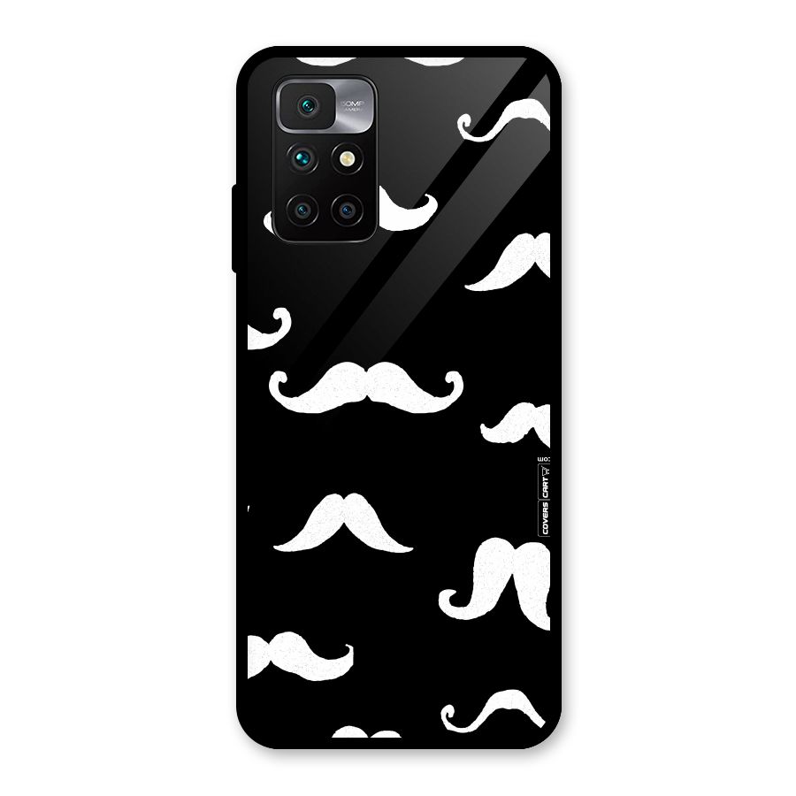 Moustache Pattern (White) Glass Back Case for Redmi 10 Prime