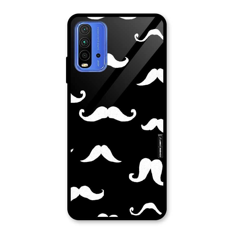 Moustache Pattern (White) Glass Back Case for Redmi 9 Power