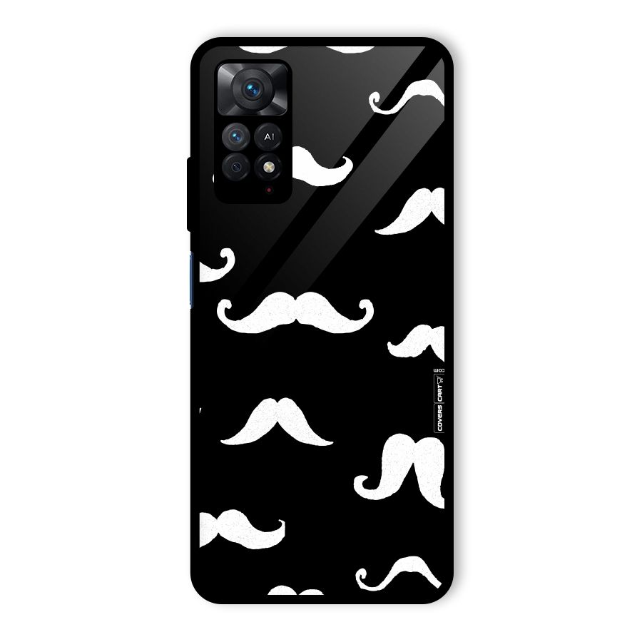 Moustache Pattern (White) Glass Back Case for Redmi Note 11 Pro