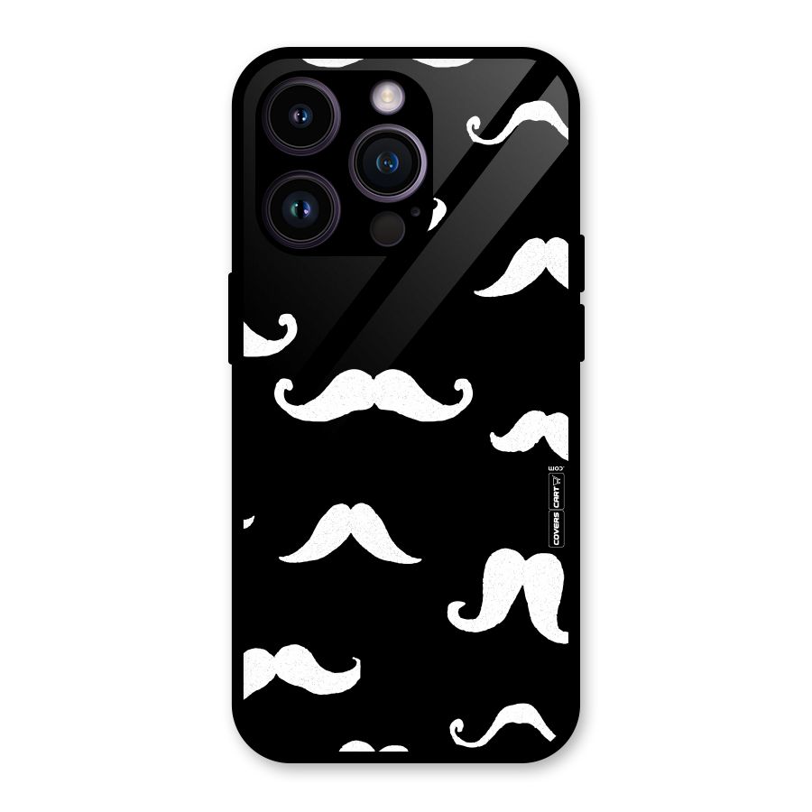 Moustache Pattern (White) Glass Back Case for iPhone 14 Pro