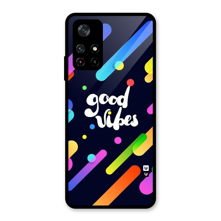 Multicolor Good Vibing Glass Back Case for Poco M4 Pro 5G