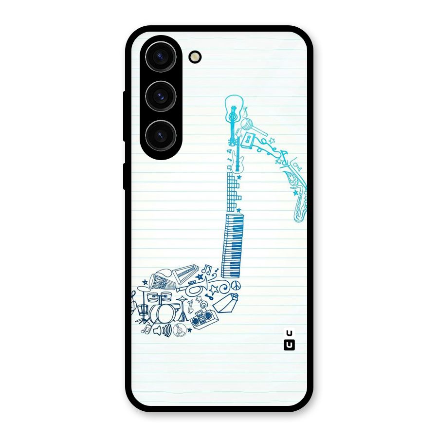 Music Note Design Glass Back Case for Galaxy S23 Plus