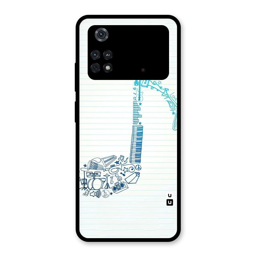 Music Note Design Glass Back Case for Poco M4 Pro 4G