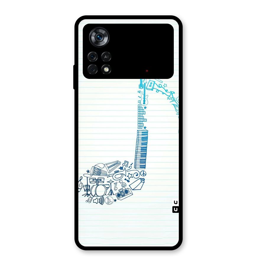 Music Note Design Glass Back Case for Poco X4 Pro 5G