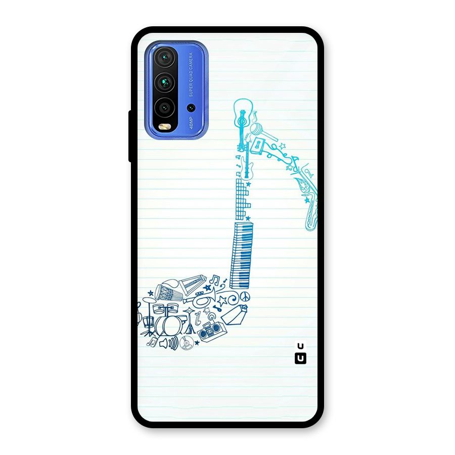 Music Note Design Glass Back Case for Redmi 9 Power