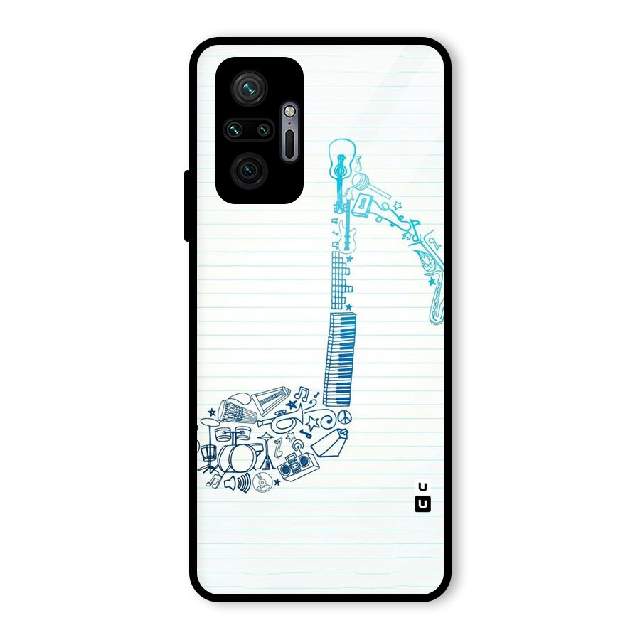 Music Note Design Glass Back Case for Redmi Note 10 Pro