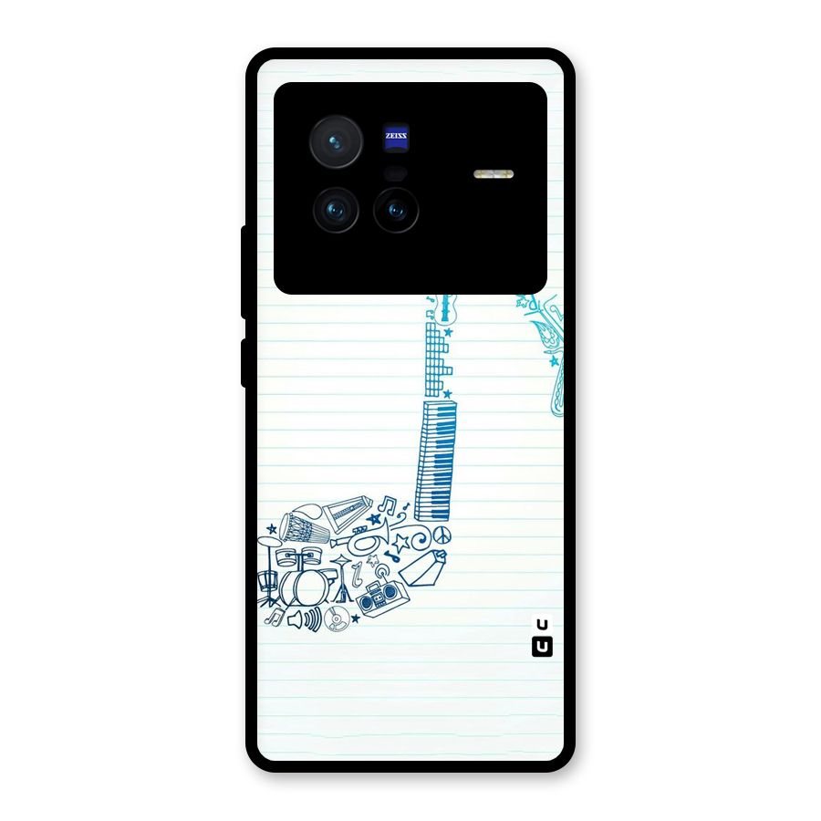 Music Note Design Glass Back Case for Vivo X80
