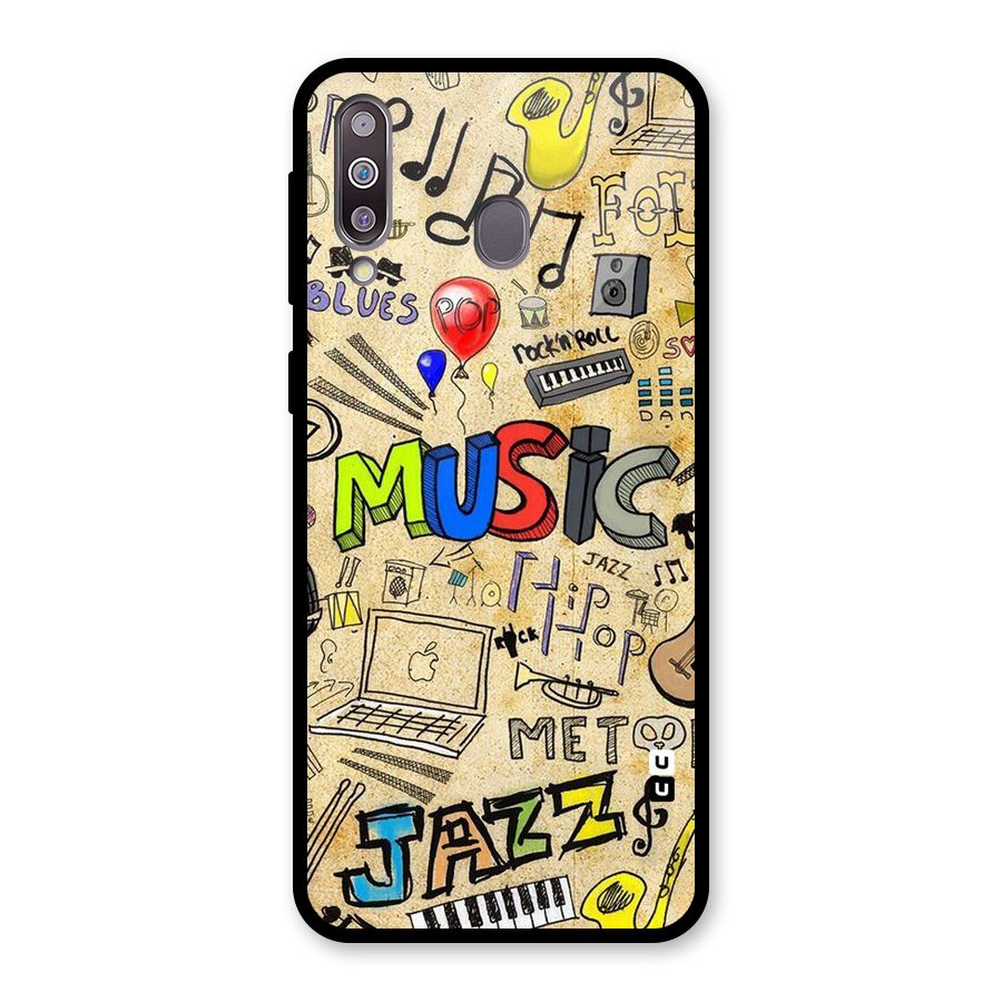 Music Pattern Glass Back Case for Galaxy M30