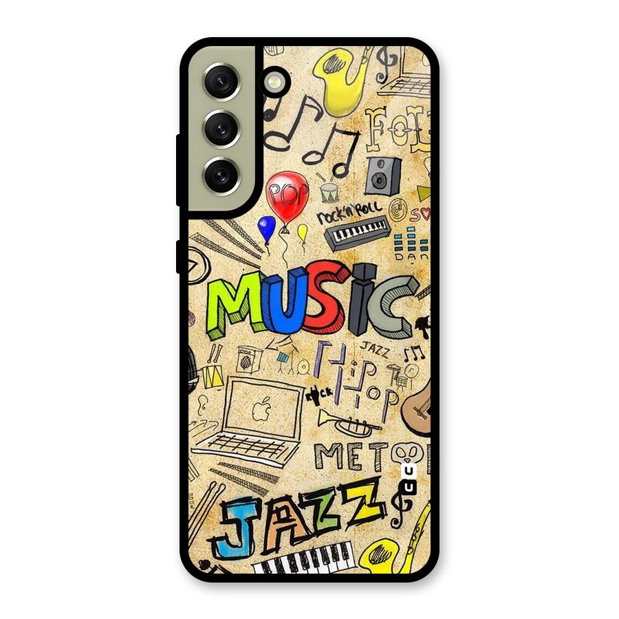 Music Pattern Glass Back Case for Galaxy S21 FE 5G