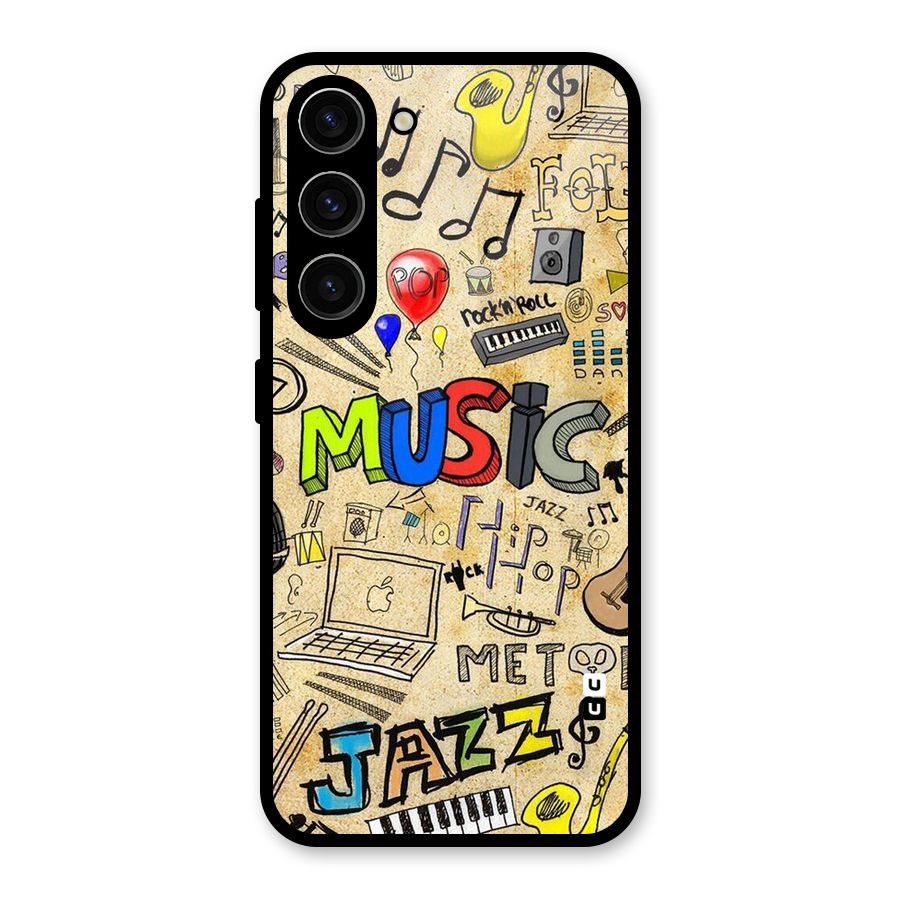 Music Pattern Glass Back Case for Galaxy S23