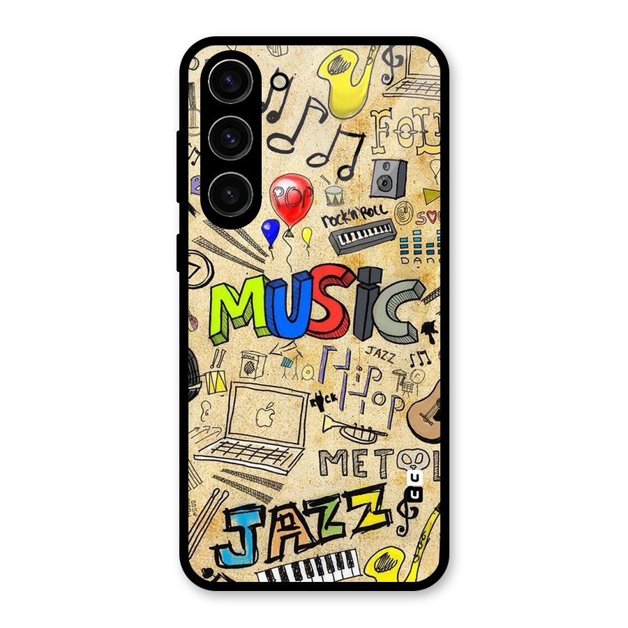 Music Pattern Glass Back Case for Galaxy S23 Plus