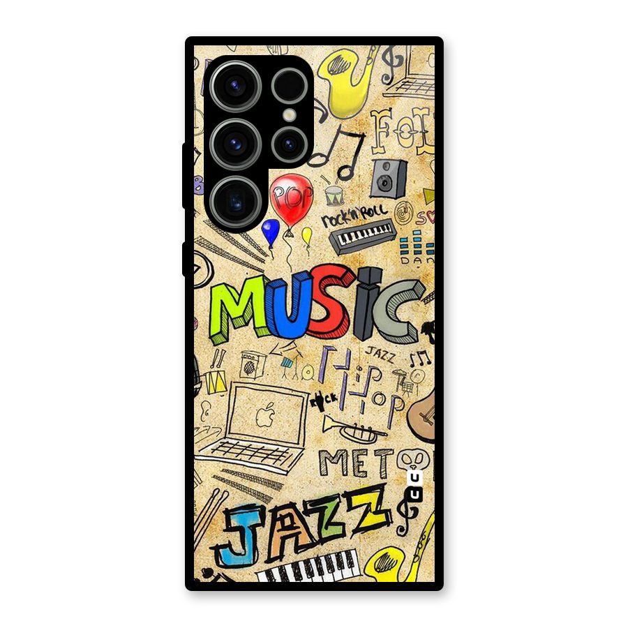 Music Pattern Glass Back Case for Galaxy S23 Ultra