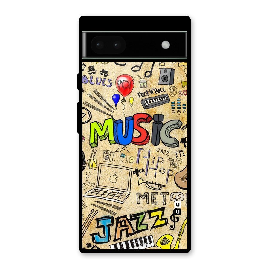Music Pattern Glass Back Case for Google Pixel 6a