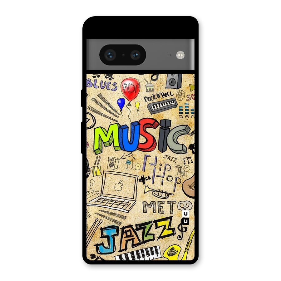 Music Pattern Glass Back Case for Google Pixel 7