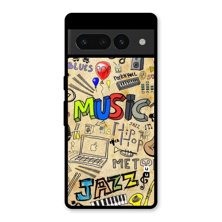 Music Pattern Glass Back Case for Google Pixel 7 Pro