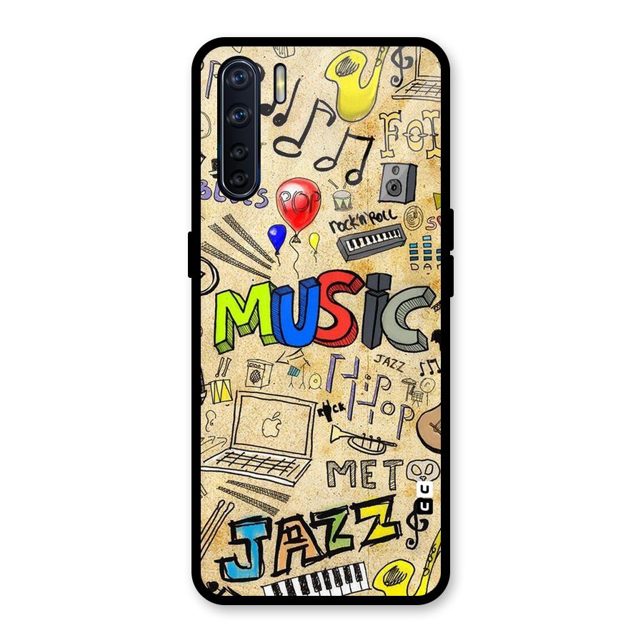 Music Pattern Glass Back Case for Oppo F15