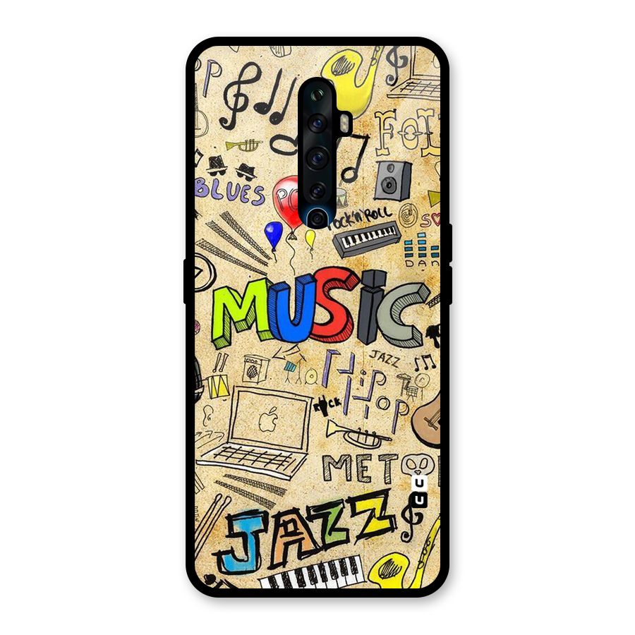 Music Pattern Glass Back Case for Oppo Reno2 F