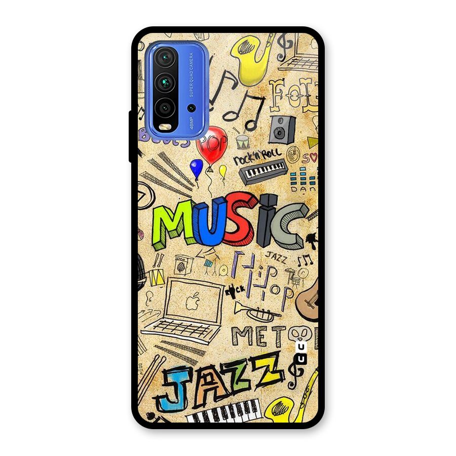Music Pattern Glass Back Case for Redmi 9 Power