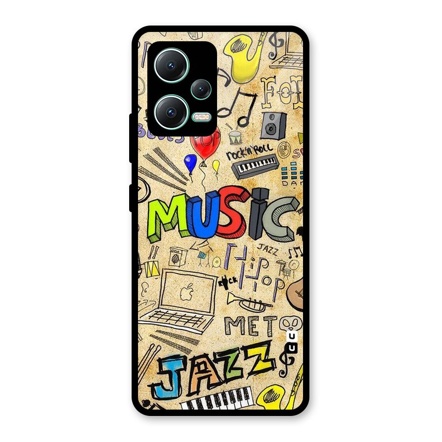 Music Pattern Glass Back Case for Redmi Note 12 5G