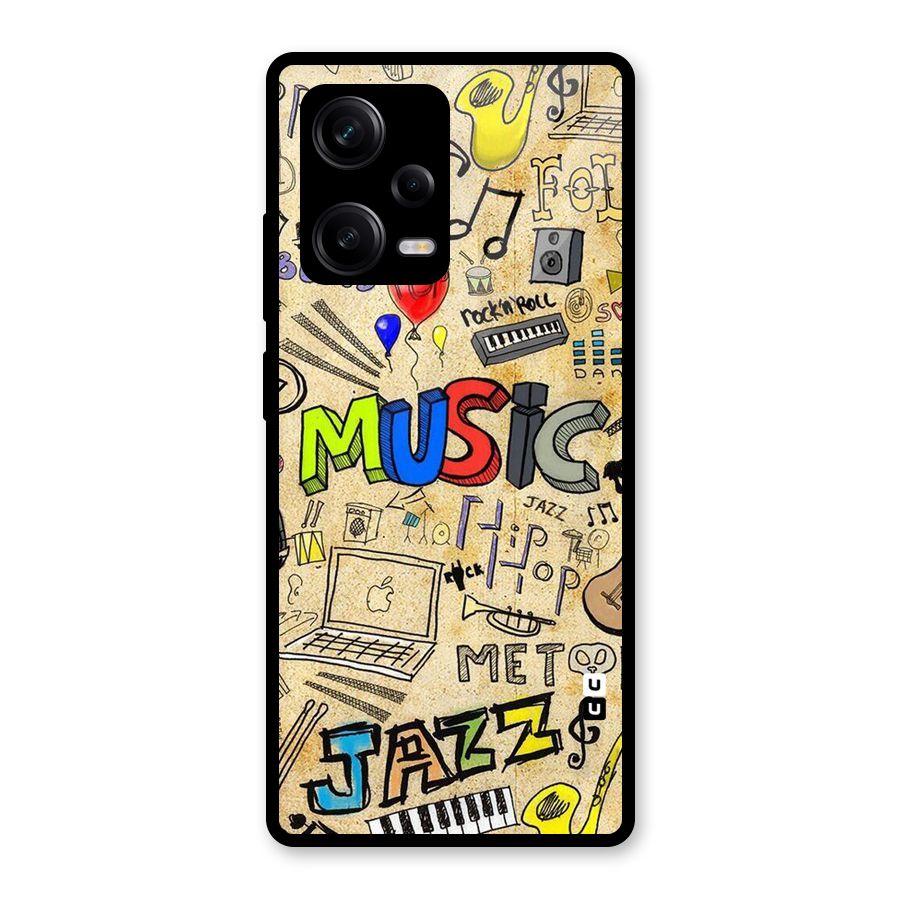 Music Pattern Glass Back Case for Redmi Note 12 Pro
