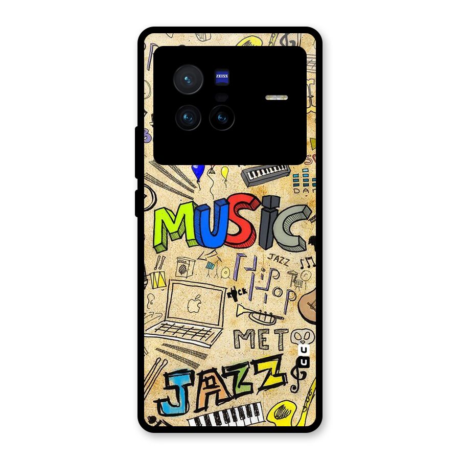 Music Pattern Glass Back Case for Vivo X80