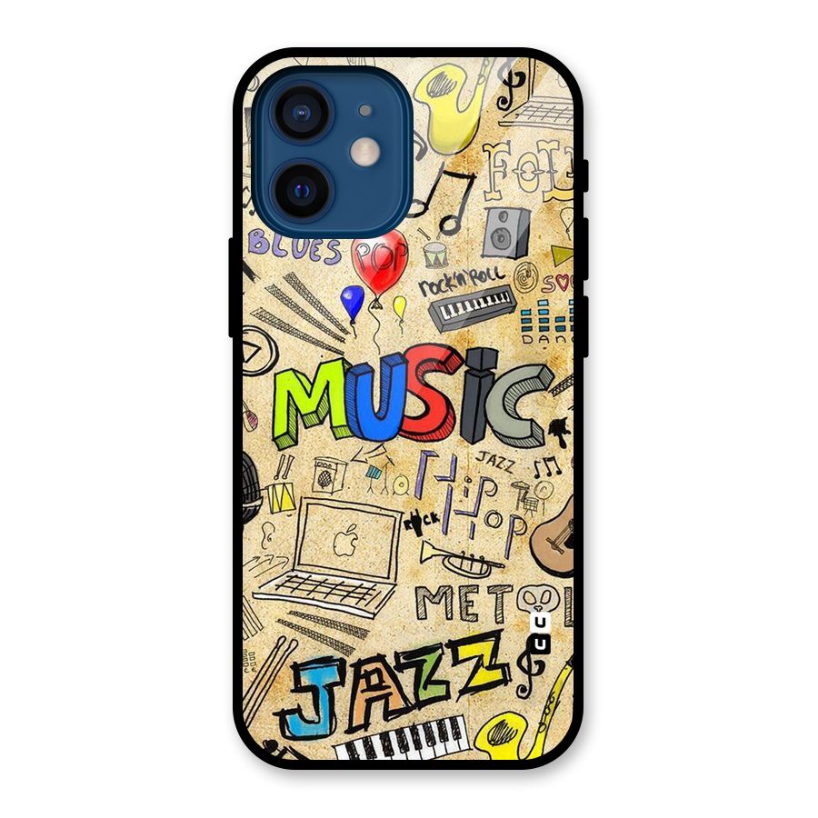 Music Pattern Glass Back Case for iPhone 12 Mini